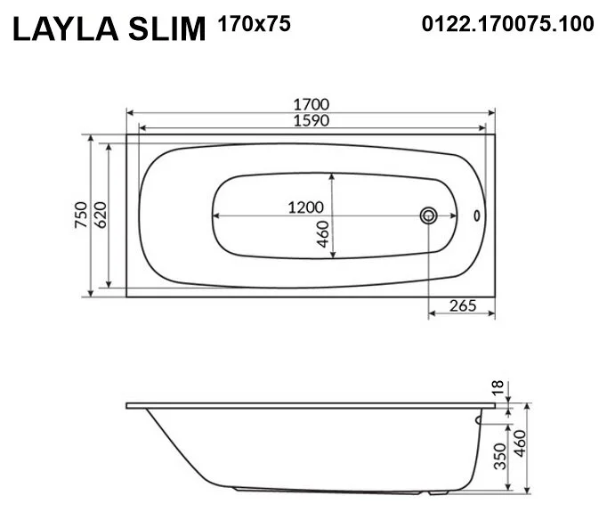 Ванна гидромассажная Whitecross Layla Slim 170 x 75 см, NANO, золото, белый, 0122.170075.100.NANO.GL (детальная фотография), современныe, hi-tech