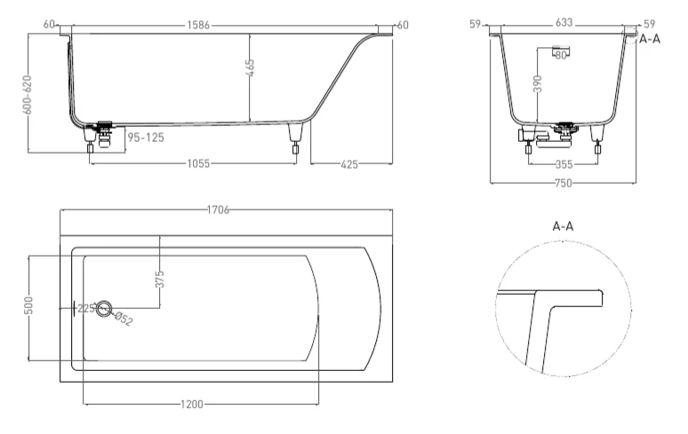 Ванна из искусственного камня Salini Cascata Kit 170x75 см белый матовый 104313M (детальная фотография), искусственный камень