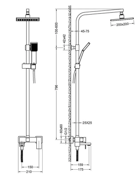 Душевая стойка черная Timo Selene SX-2013/03 (детальная фотография), рычажные