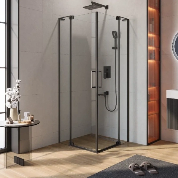 Душевой уголок Cezares Slider 80x80 см стекло прозрачное профиль чёрный SLIDER-A-2-70/80-C-NERO (детальная фотография)