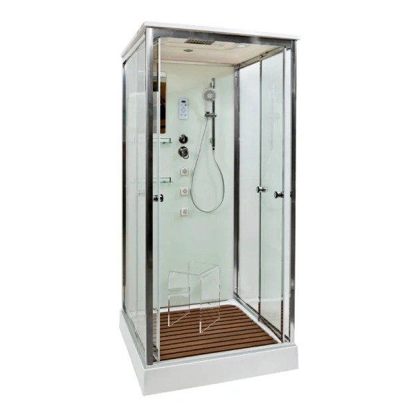 Душевая кабина Deto V 90х90 см средний поддон V9015 (детальная фотография), хромированный профиль