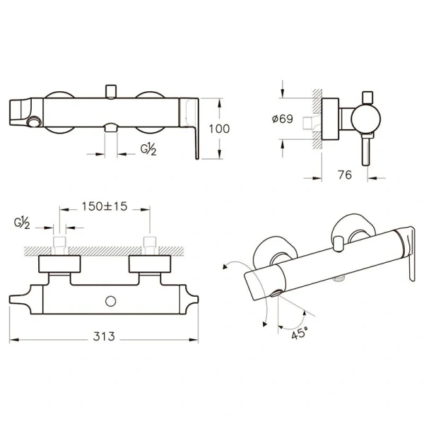 Смеситель для ванны Vitra SUIT A42488EXP (детальная фотография), для ванны
