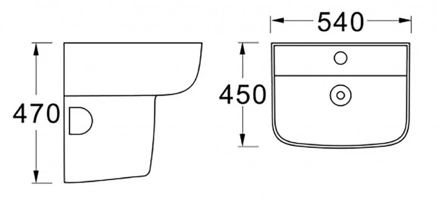 Раковина Акватек 54 см белая AQ5430-00 (детальная фотография), подвесные, на полупьедестал, на пьедестал, пристенные