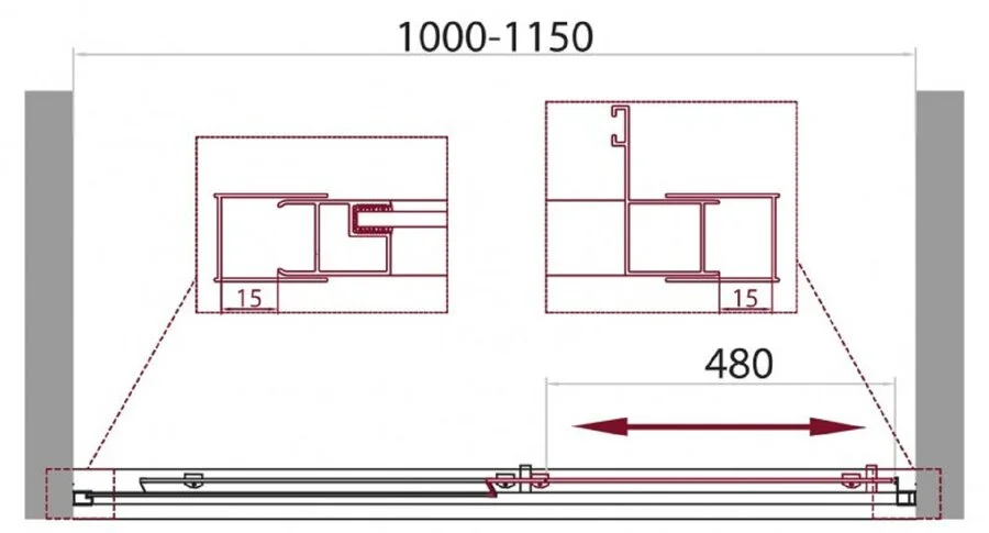 Душевая дверь в нишу BelBagno Unique 115 см стекло прозрачное UNIQUE-BF-1-100/115-C-Cr (детальная фотография), раздвижные