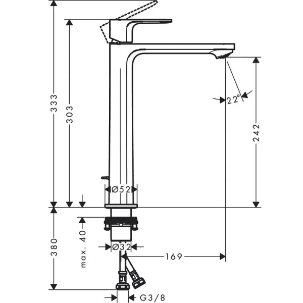 Смеситель для раковины Hansgrohe Rebris матовый черный 72590670 (детальная фотография), для раковины