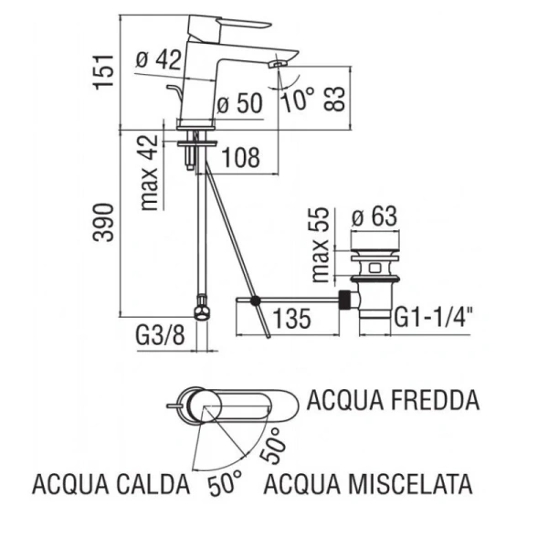 Смеситель для раковины Nobili Sand хром SA99118/1CR (детальная фотография), для раковины