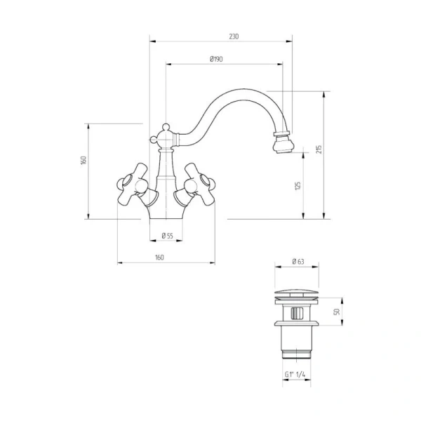 Смеситель для биде Migliore Provance 194 с донным клапаном (детальная фотография), для биде