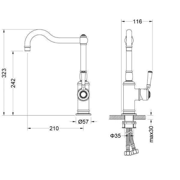 Смеситель для кухни Акватек Классик золото AQ1580PG (детальная фотография), для кухни