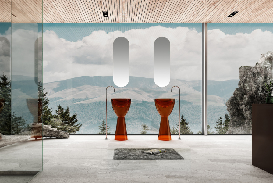 Раковина Abber Kristall 45 см коричневая AT2703Opal (детальная фотография), напольные, свободностоящие