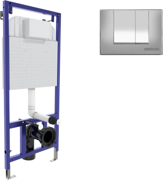 Инсталляция для унитаза Berges Novum клавиша S3 хром глянец 040243 (детальная фотография), с кнопкой