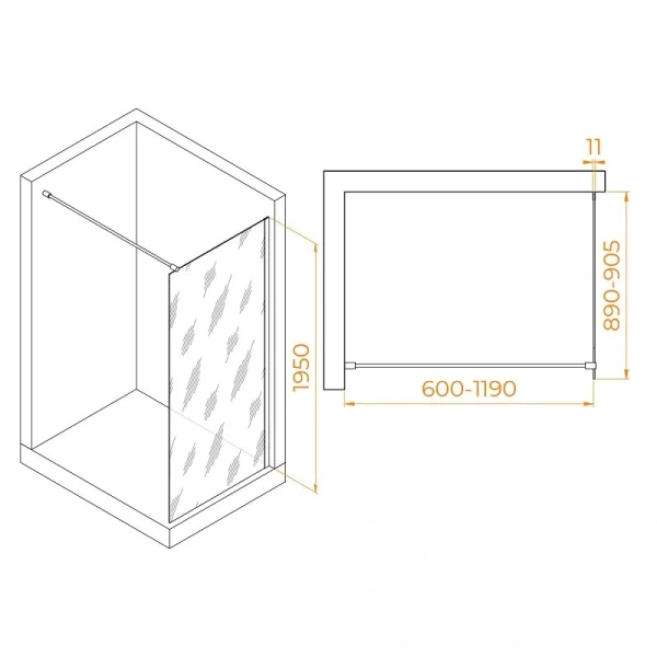 Душевая перегородка RGW Walk In WA-002 90 см профиль хром стекло серое 35100209-31 (детальная фотография), современные, hi-tech
