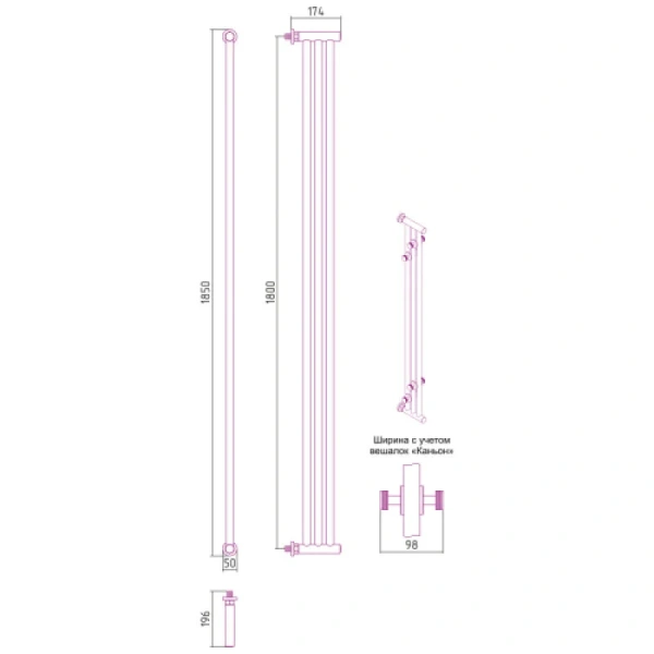 Полотенцесушитель водяной Сунержа Хорда 9.8х180 см золотой шелк 32-4124-1800 (детальная фотография), современные, hi-tech