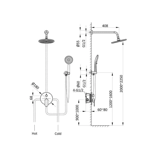 Душевой комплект Vincea Desire встраиваемый, вороненая сталь VSFW-1D1GM (детальная фотография), душевые комплекты, наборы