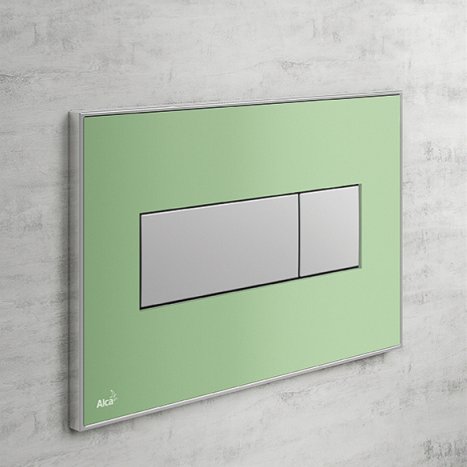 Клавиша смыва Alcaplast зеленая/кнопки хром матовый M1372 (детальная фотография), в наличии