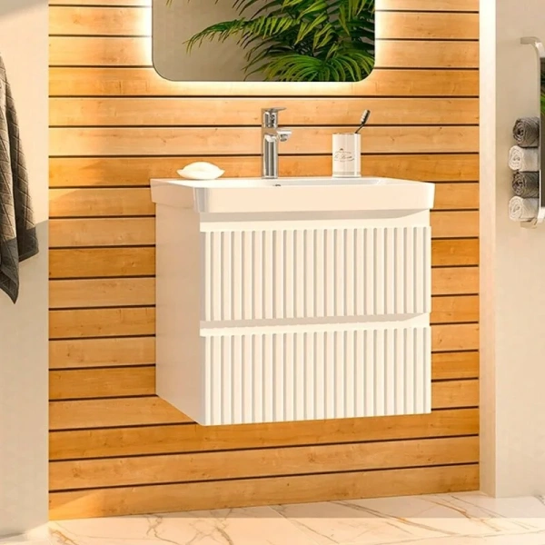 Тумба под раковину подвесная Brevita Victory 60 см белая VIC-09060-0102Я (детальная фотография), современная, hi-tech