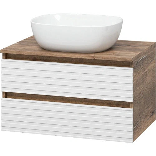 Тумба под раковину подвесная Brevita Dakota 70 см дуб галифакс олово, белый - фото 5
