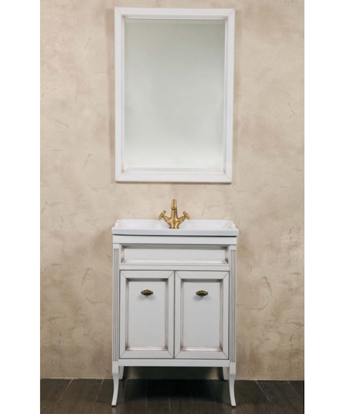 Тумба под раковину, цвет белый с патиной матовый, фурнитура бронза, La Beaute Vivien BVI60P.LBP.BR (детальная фотография), по запросу