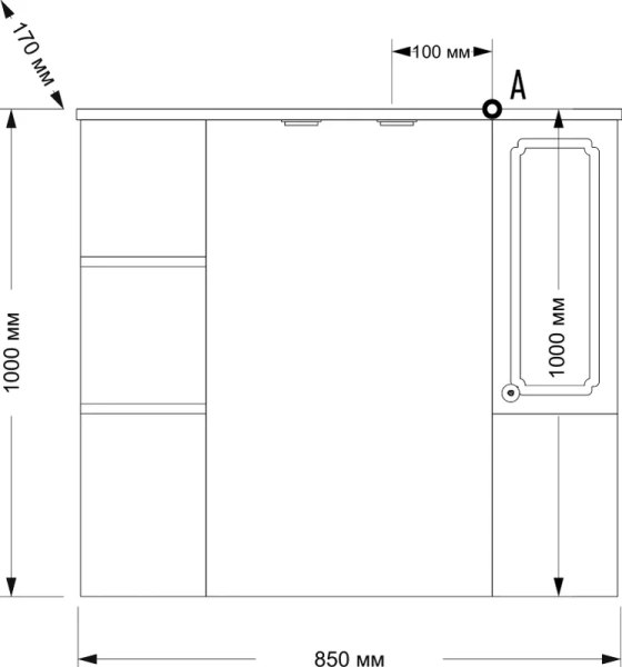 Зеркальный шкаф с подсветкой Misty Александра 85 см правый П-Але04085-052СвП (детальная фотография), современные, hi-tech