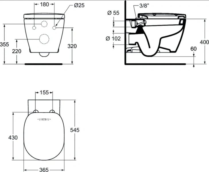 Унитаз подвесной Ideal Standard Connect E7819 с функцией биде (детальная фотография), без бачка, со скрытым бачком