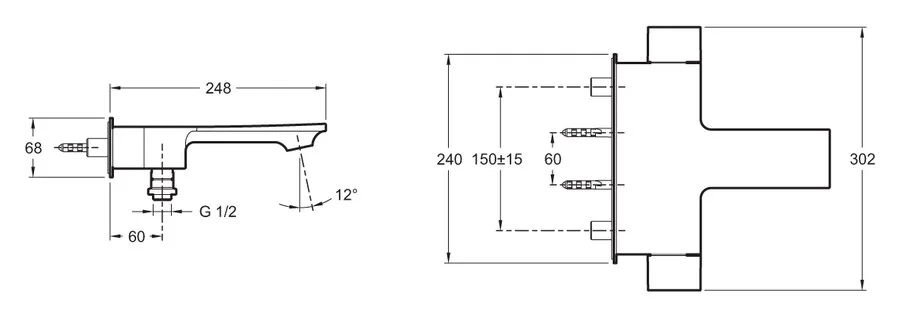 Смеситель для ванны Jacob Delafon Stance двухвентильный E9100-CP (детальная фотография), для ванны