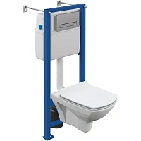 Унитаз с инсталляцией Cersanit Carina с кнопкой хром матовый