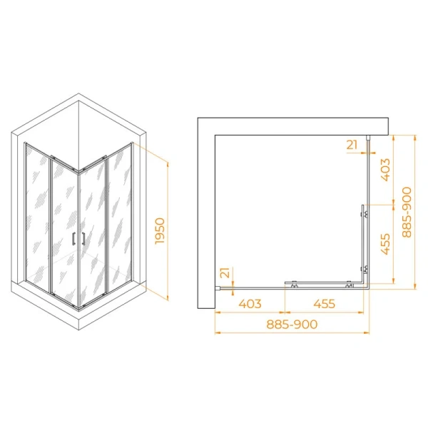 Душевой уголок RGW Passage PA-030B 90x90 см профиль черный, стекло прозрачное 3508103099-14 (детальная фотография), квадратные
