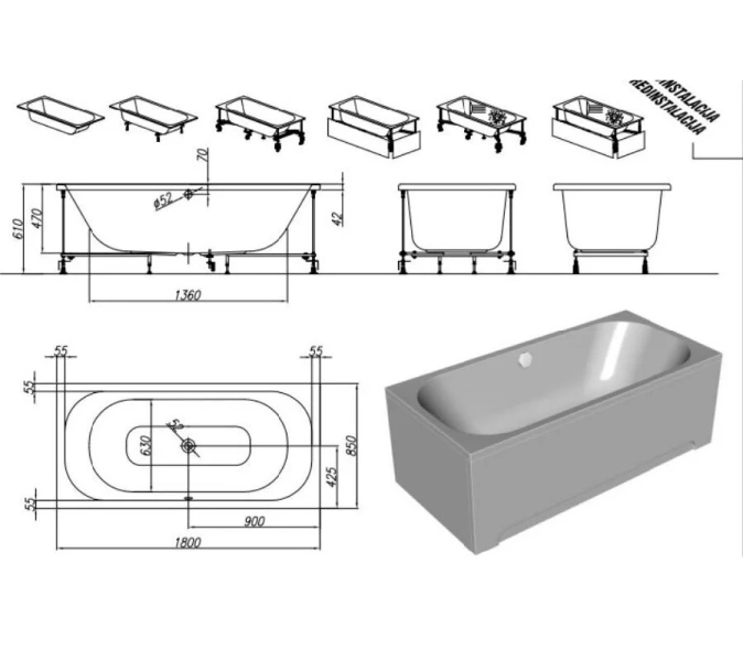 Ванна акриловая Kolpa-San Pandora 180, 5530001, 180 х 85 см (детальная фотография), акриловые