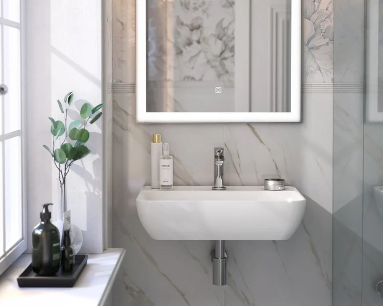 Раковина Kerama Marazzi Plaza 55 см белая PLR.wb.55.02 (детальная фотография), подвесные, накладные (на столешницу), пристенные