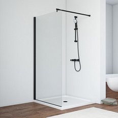 Душевая перегородка профиль черный матовый стекло прозрачное Vegas-glass