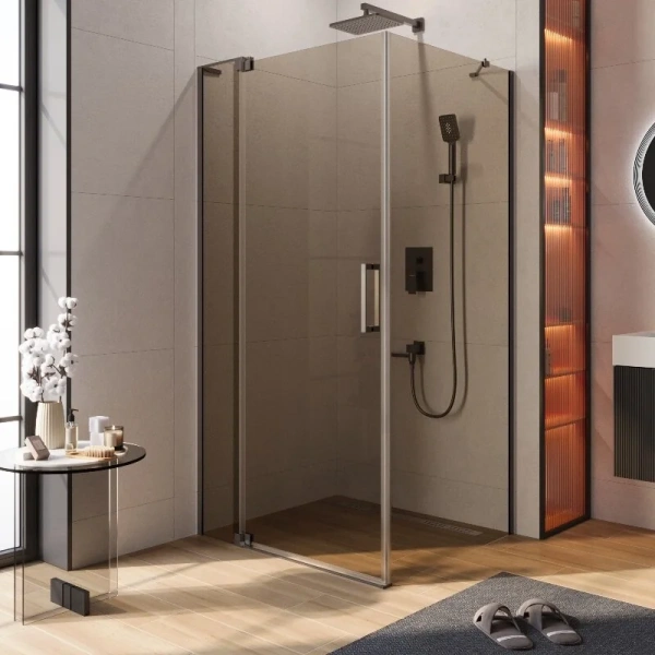 Душевой уголок Cezares Slider 90х100 см стекло бронзовое профиль оружейная сталь SLIDER-AH-1-100-80/90-BR-GM (детальная фотография)