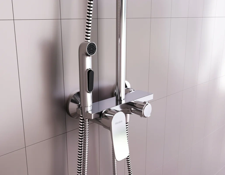 Душевая стойка Damixa Apollo с гигиеническим душем, круглая DX220910000 (детальная фотография), без излива