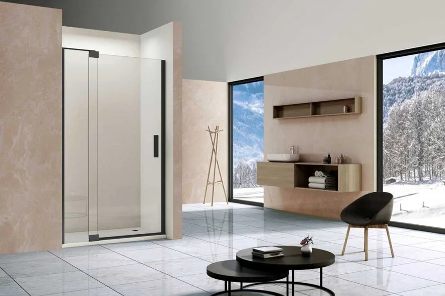 Душевая дверь в нишу Vincea Extra 120 см профиль черный, стекло прозрачное VDP-1E1112CLB (детальная фотография), 120 см