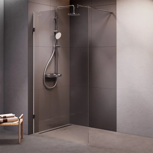 Душевая перегородка Am.Pm X-Joy 110 см профиль матовый хром W94UWI-110-F1-MTE (детальная фотография), прозрачные