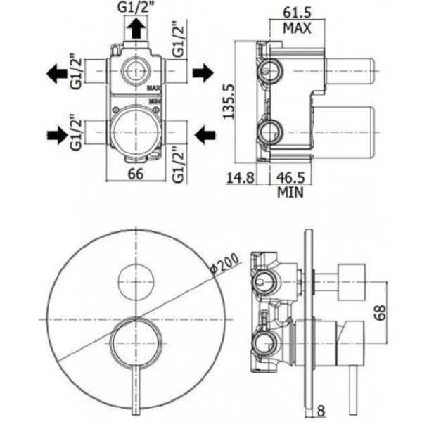 Смеситель для душа Paffoni Light с внутренней частью LIG019ST (детальная фотография), для душа