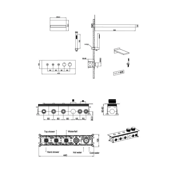 Душевой комплект Boheme Fusion с термостатом золото матовое 131-MG (детальная фотография), комплекты