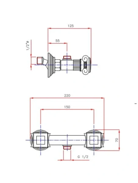 Смеситель для душа Cezares Olimp золото 24 карат, ручки круглые OLIMP-DS-03/24-M (детальная фотография), с 2 монтажными отверстиями