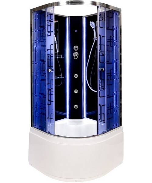 Душевая кабина Deto BM 90х90 см с led подсветкой и гидромассажем BM4590NLED+GMBLACK (детальная фотография), полукруглые, четверть круга