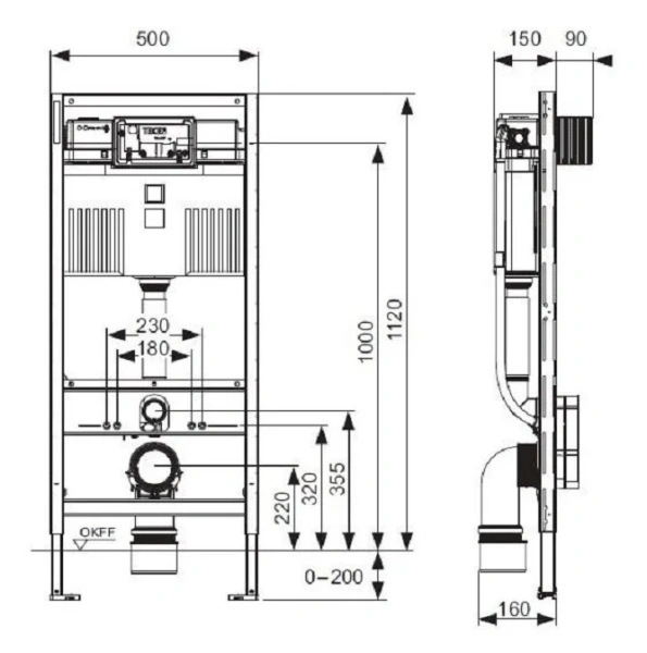 Инсталляция для унитаза Tece TECEprofil со смывным бачком 9300300 (детальная фотография), для унитаза