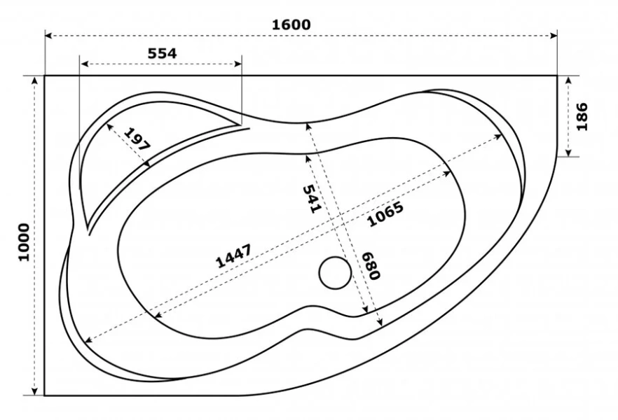 Ванна акриловая Azario Микона 160 x 100 см, белая, левая/правая МИВ0001 (детальная фотография), современныe, hi-tech