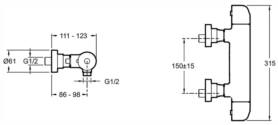 Смеситель для душа Jacob Delafon Villette хром, термостатический E23720-CP (детальная фотография), современные, hi-tech