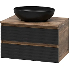 Тумба под раковину подвесная Brevita Dakota 70 см дуб галифакс олово, черный кварц