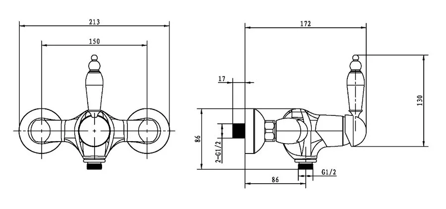 Смеситель для душа Boheme Tradizionale Nero золото ручка Swarovski черная 254 (детальная фотография), для душа