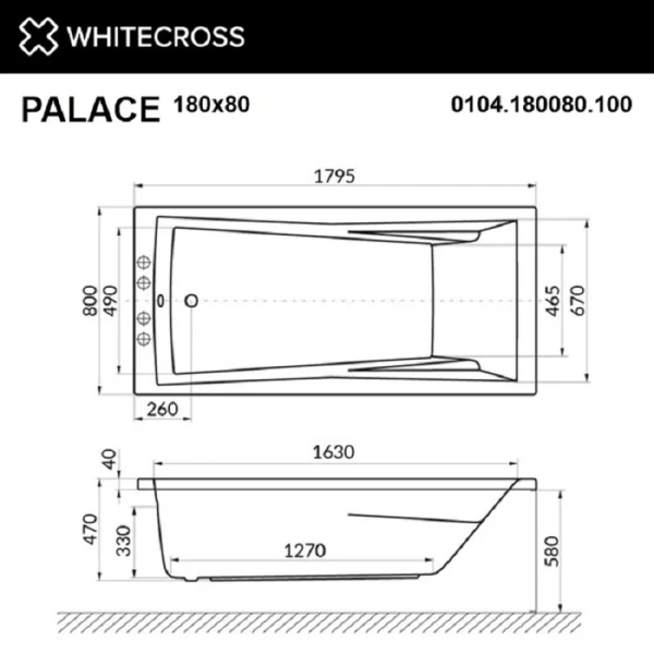 Ванна гидромассажная Whitecross Palace 0104.180080.100.LINE.GL, 180 x 80 см, форсунки золото (детальная фотография), акриловые