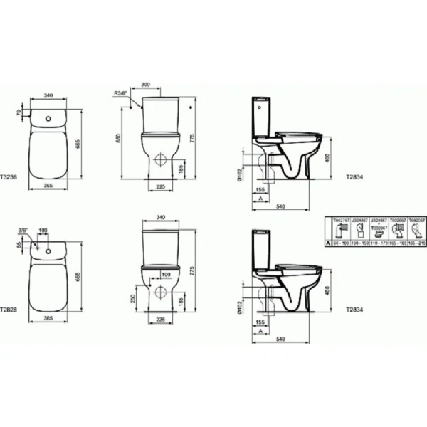 Чаша для унитаза-компакта Ideal Standard Esedra белая T283401 (детальная фотография), с бачком