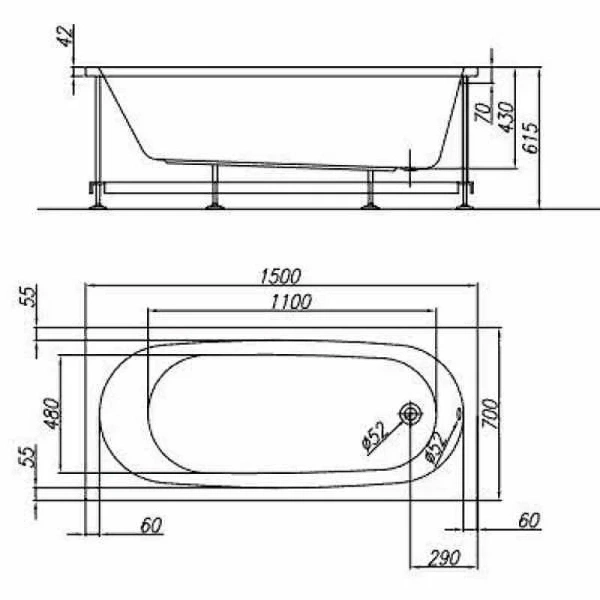 Акриловая ванна Kolpa-San Quat Tamia 531210 150 х 70 см, белый (детальная фотография), акриловые
