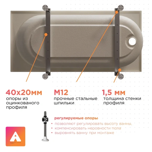 Ванна акриловая Радомир Виктория лайт Ангосто 1-01-0-0-8-271, 155 x 70 см, белый (детальная фотография), прямоугольные