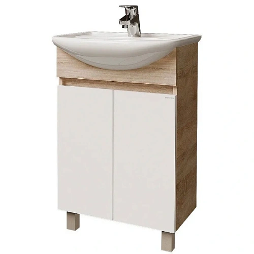Тумба под раковину напольная Grossman Поло 55 см дуб сонома/белая - фото 1