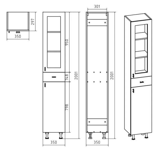 Шкаф-пенал напольный Misty Урал 35 см правый Э-Ура0503501-01П (детальная фотография), современные, hi-tech