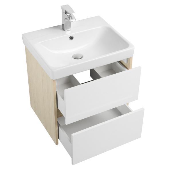Тумба под раковину подвесная Акватон Сканди 55 см белая/дуб верона 1A251701SDB20 (детальная фотография), современная, hi-tech