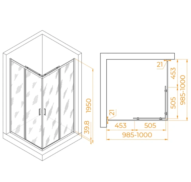 Душевой уголок RGW Passage PA-030B 100x100 см профиль черный, стекло прозрачное 350803000-14 (детальная фотография), квадратные